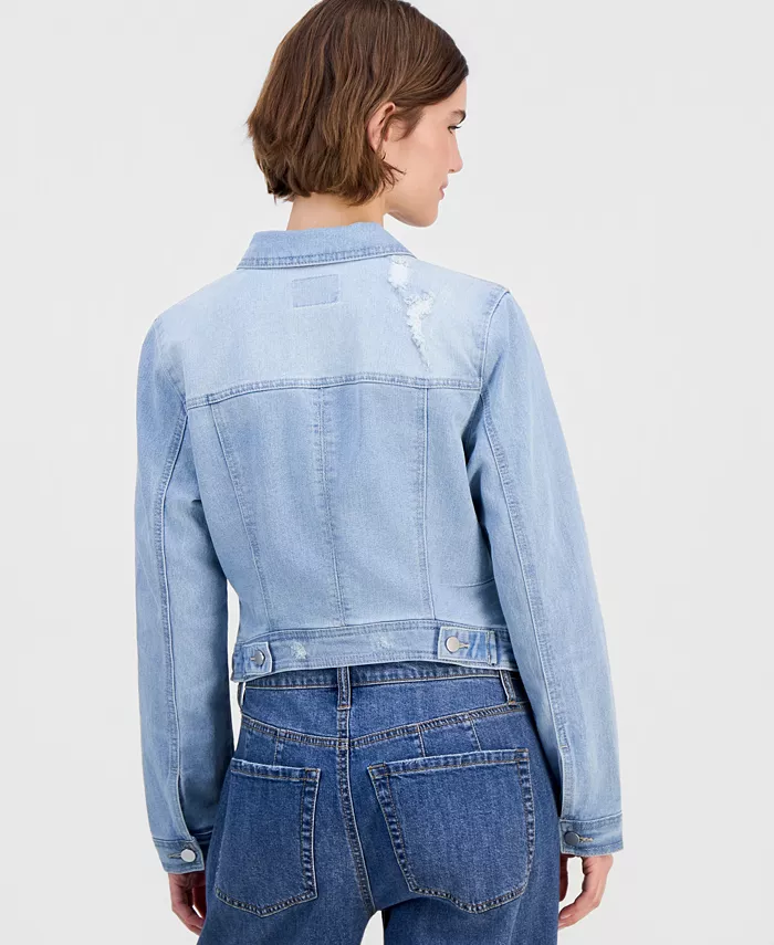 Juniors' Distressed Jean Jacket - thumbnail 2