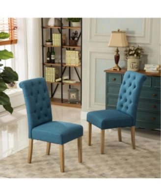 Streamdale Habit Solid Wood Tufted Parsons Dining Chair, Set of 2, Blue