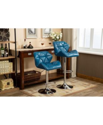 Streamdale Contemporary Tufted Adjustable Height Hidraulic Bar Stools, Set of 2, Blue