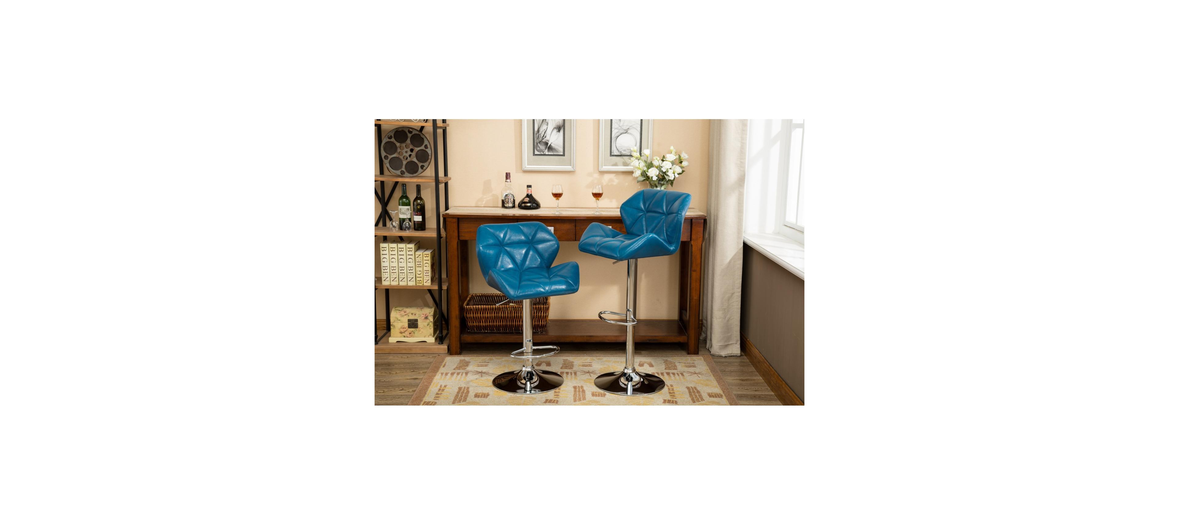 Streamdale Contemporary Tufted Adjustable Height Hidraulic Bar Stools, Set of 2, Blue