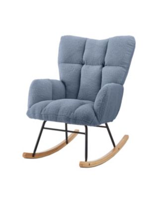 Streamdale Light Blue Teddy Fabric Glider Rocking Chair with Metal Frame