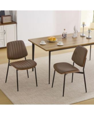 Dining Chairs Set of 2 Mid Century Modern Retro Faux Leather Chair (Brown PU)