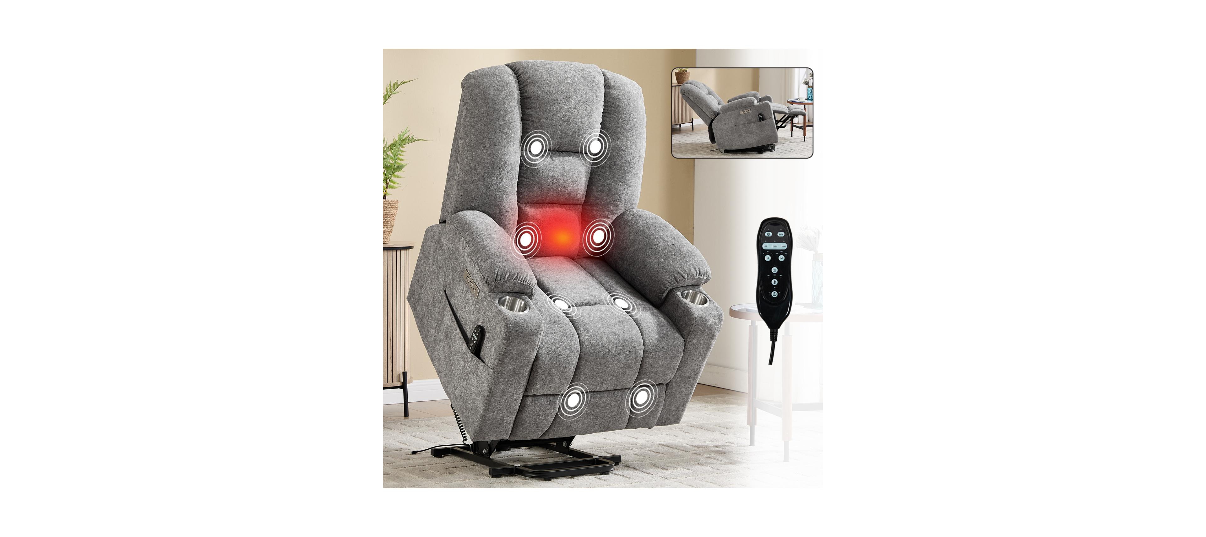 Streamdale Power Lift Recliner Chair with Massage, Heat, Usb/Type C Ports, Light Grey