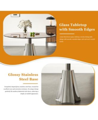 Streamdale 35" Round Dining Table Set w/ 4 White Chairs & Black Glass Top