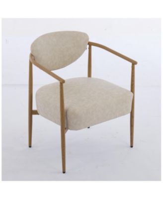 Streamdale Beige PU dining/living/bedroom chair with foam seat/back, metal frame, wood grain visual.