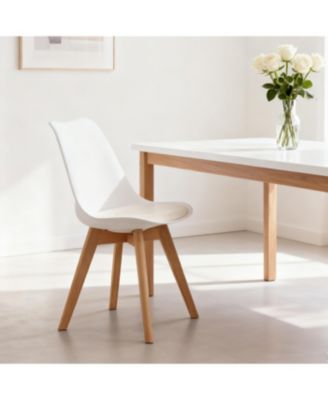 Streamdale Set of 4 White Medieval Modern Dining Chairs with Wooden Legs