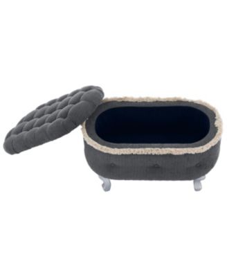 Streamdale Blue Storage Bench with Button-Tufted Fabric Upholstery and Fringe