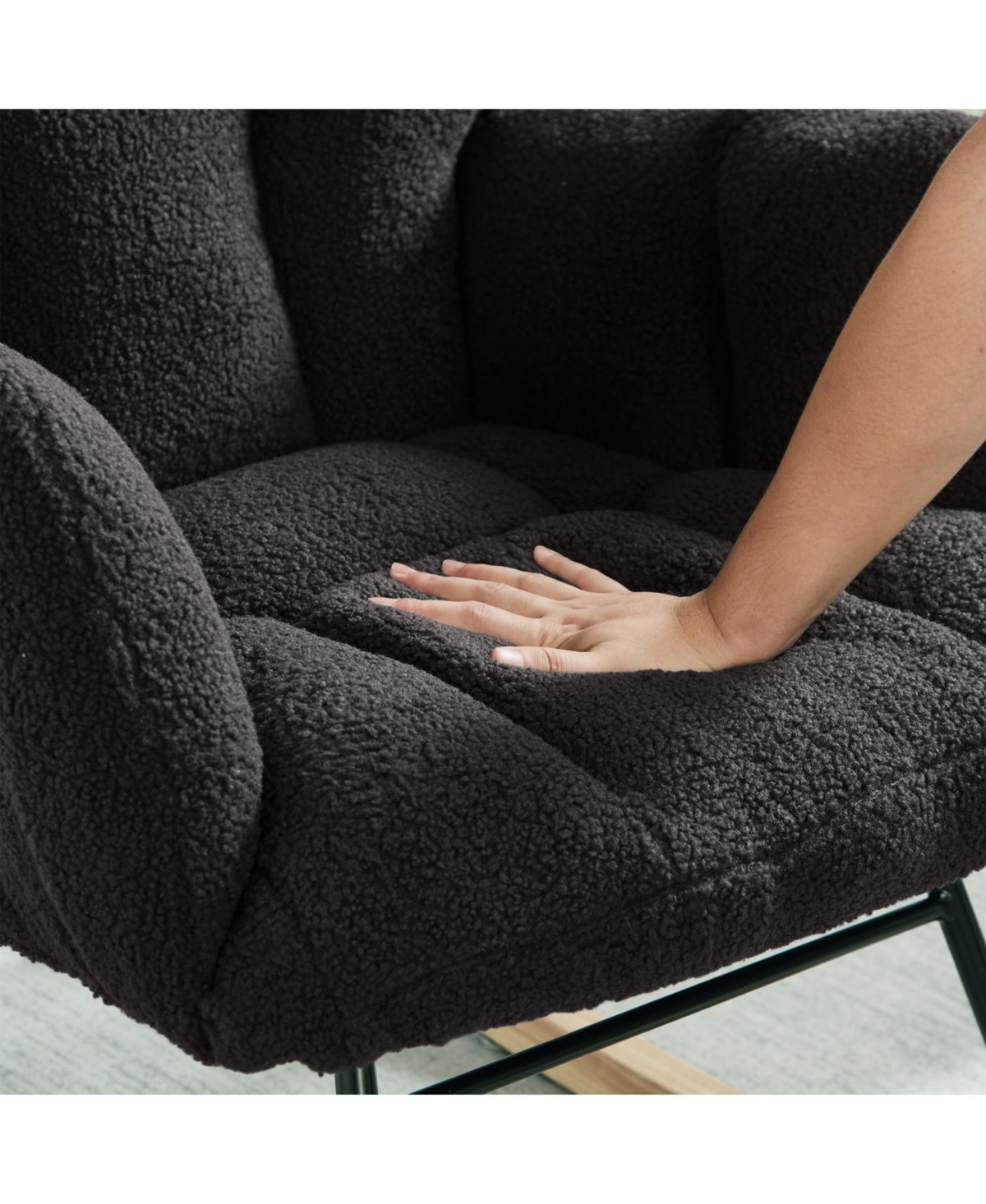 Streamdale Teddy Fabric Glider Rocking Chair with Metal Frame - Dark Gray