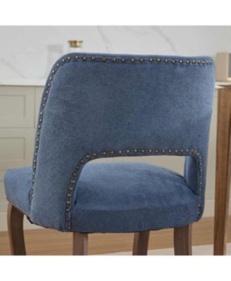 Streamdale Wooden Dining Chairs Set of 2, Modern Fabric Upholstered Kitchen Chairs, Blue
