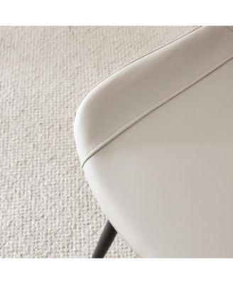 Light gray faux leather dining chair with curved cushion, black metal legs (4 chairs)