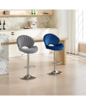 Streamdale Bar Stools Set of 2 - Adjustable Counter Height Bar Chairs with Back and Footrest - NAVY