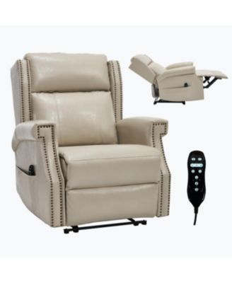 Beige Faux Leather Manual Recliner Chair with 8 vibrating nodes & 3 massage modes.