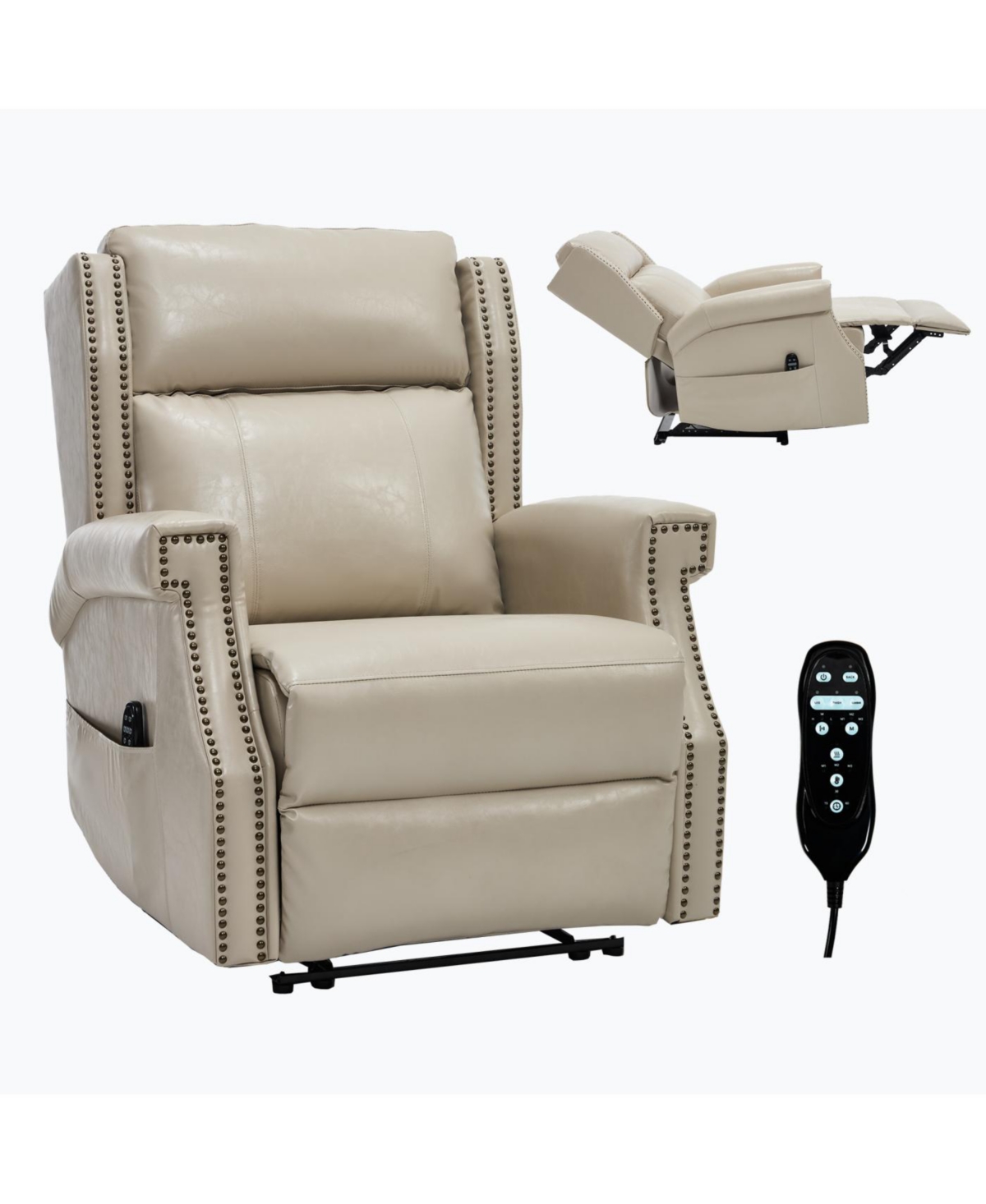 Streamdale Furniture Beige Faux Leather Manual Recliner Chair with 8 vibrating nodes & 3 massage modes.