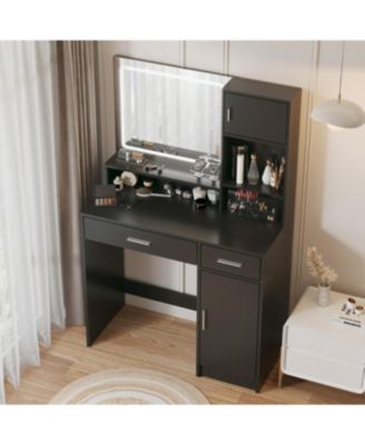 Streamdale Vanity Desk with Mirror, LED Light Strip, Large Drawer & Storage (Black