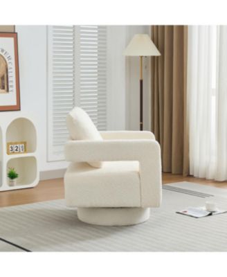  Beige Swivel Accent Chair, Modern Rotating Arm Chair with Open Back