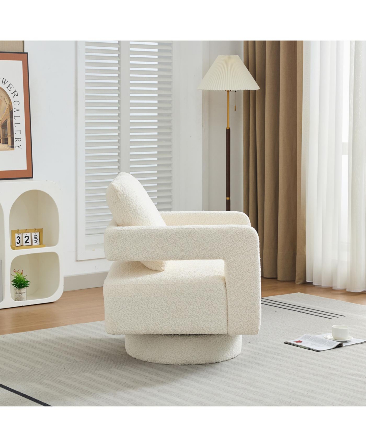 Streamdale Furniture Beige Swivel Accent Chair, Modern Rotating Arm Chair with Open Back