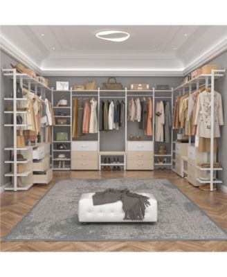 Heavy Duty Closet Organizer System with 6 Drawers, 96 Inch Walk In Clothes Rack with 14 Shelves, 1200 lbs Capacity