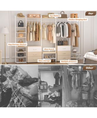 Heavy Duty Closet Organizer System with 6 Drawers, 96 Inch Walk In Clothes Rack with 14 Shelves, 1200 lbs Capacity