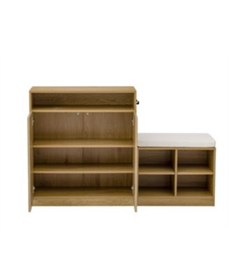 Streamdale Livingroom Cabinet with Shoe Bench, 2 Doors, 3-Tier Shelves, Entryway Bench, 4 Shoe Racks