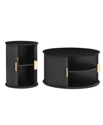 Streamdale Mid-Century Coffee Table Set with Sliding Tambour Door, Black