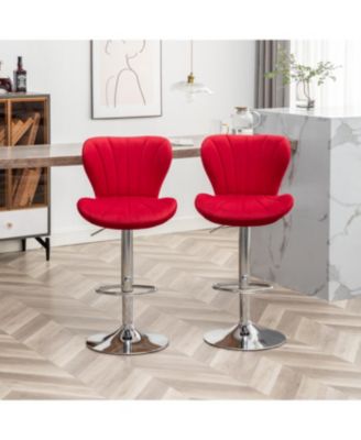 Streamdale Upholstered Adjustable Swivel Barstools in Red, Set of 2