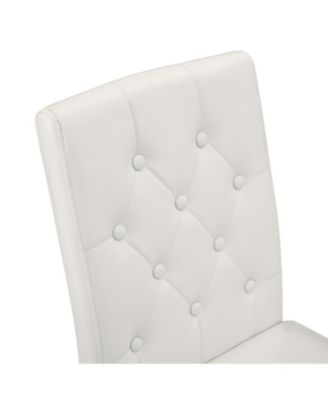 Streamdale 4-pack White PU Dining Chairs, Ergonomic Buckle Back, 35"H, Golden Metal Legs