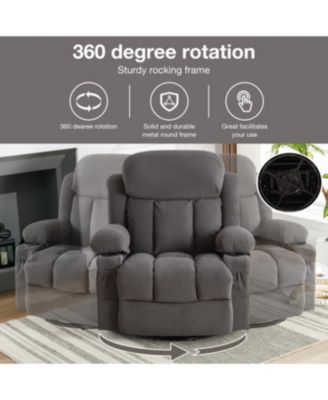 Heated Grey Swinging Recliner Massage Sofa with USB & Cup Holders