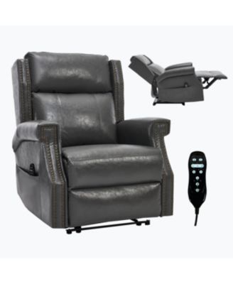 Grey Faux Leather Manual Recliner Chair with 8 Massage Nodes