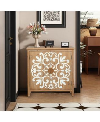 Streamdale Rustic Wooden Accent Cabinet with Floral Carved Doors