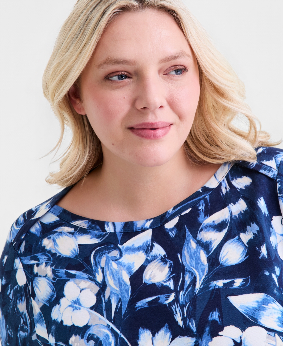 Style & Co Plus Printed Cotton 3/4-Sleeve Top, Macy's Exclusive