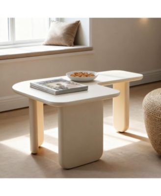 Streamdale Modern L-Shape Coffee Table, Multi-layer Green Paint, White