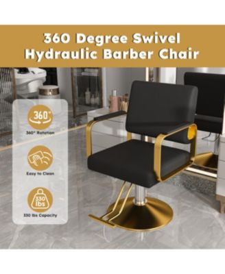 Hydraulic Salon Chair - 360 Swivel Barber Stylist Chair (Black+Gold)