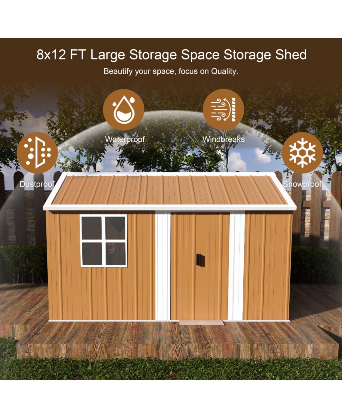 Streamdale 12x8 Ft Heavy-Duty Metal Storage Shed with Windows & Lockable Door