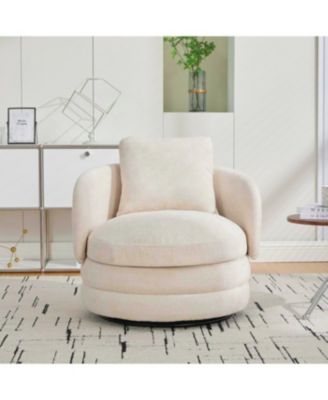 30"W Modern Swivel Barrel Chair with Pillow, Chenille Upholstered Comfy Armchair