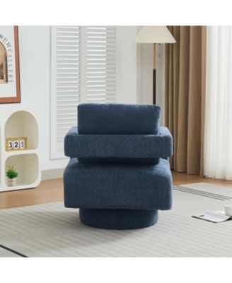 Navy Swivel Chair, Modern Rotating Arm Chair with Open Back