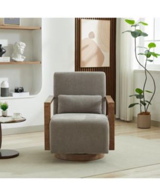 Streamdale 30.3"W Swivel Upholstered Chair with Solid Wood Armrests - Gray