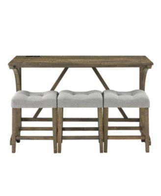 Streamdale Bar Table Set with Power Outlet, 4 Piece Industrial Dining Set