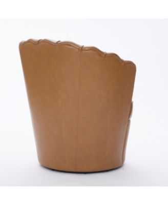 Streamdale Light Brown Petal Swivel Chair - 360 Spin, Genuine Leather Wing-Back Desk Chair