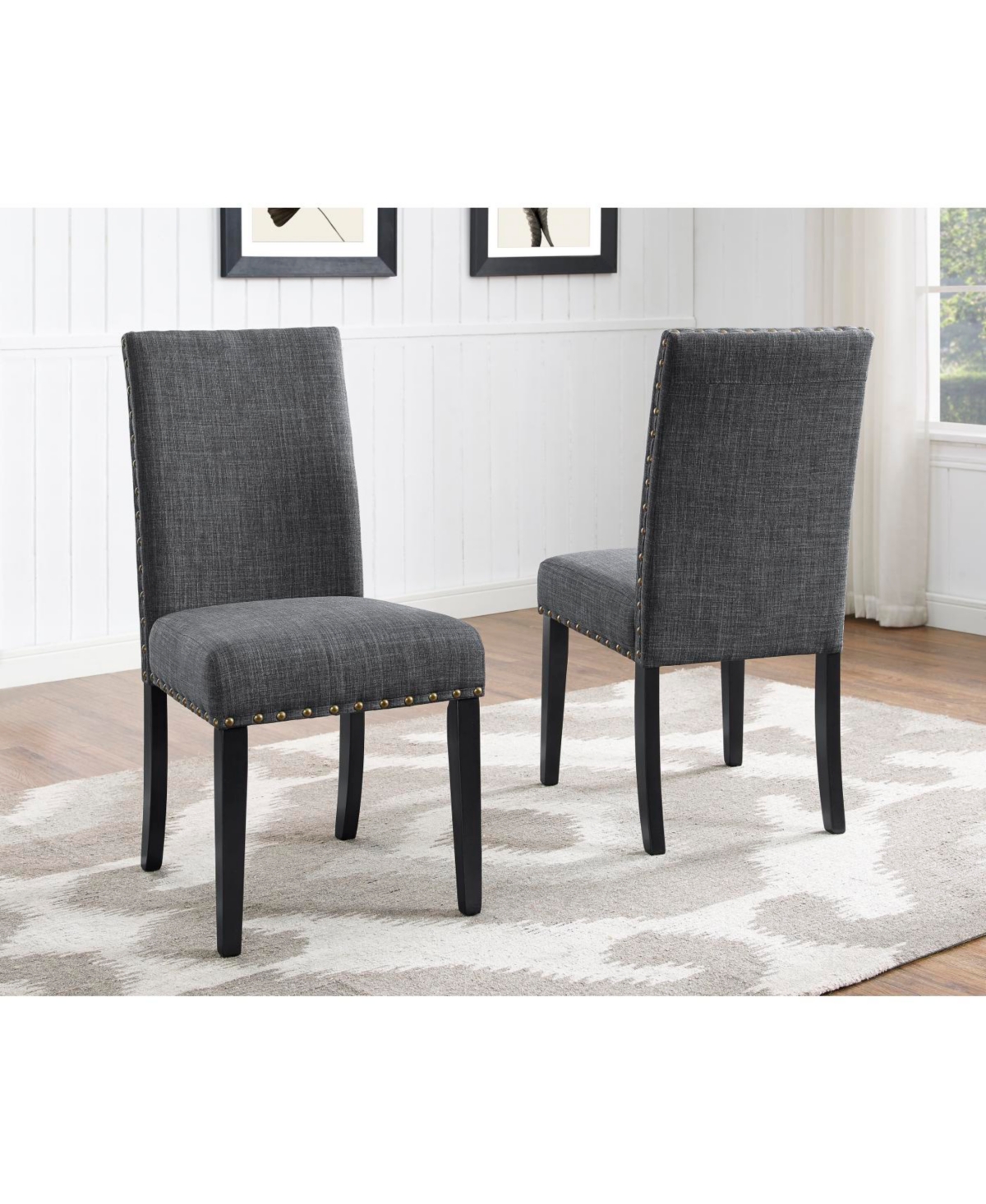 Streamdale Furniture Streamdale Espresso Wood Dining Set with Gray Fabric Nailhead Chairs