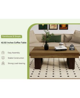 Streamdale 42" Rustic Brown Wood Farmhouse Coffee Table with Sturdy Base