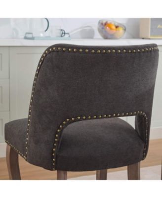 Wooden Dining Chairs Set of 2, Modern Fabric Upholstered Kitchen Chairs, Black