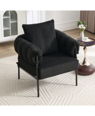Modern Teddy Fleece Chair with Gold Legs, Black