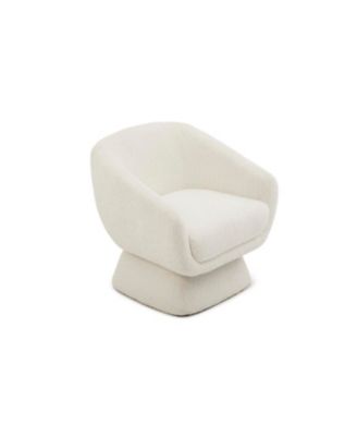 White Boucle Swivel Chair, Solid Wood Frame, Modern Armchair