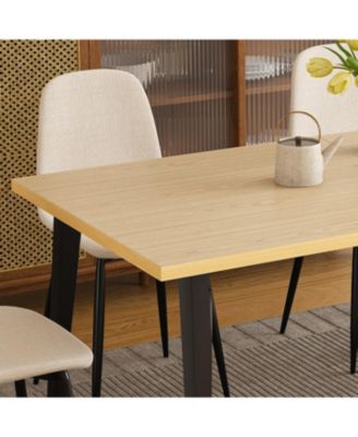 Streamdale 63" Farmhouse Industrial Dining Table Set w/ 4 Beige Chairs, Iron Legs