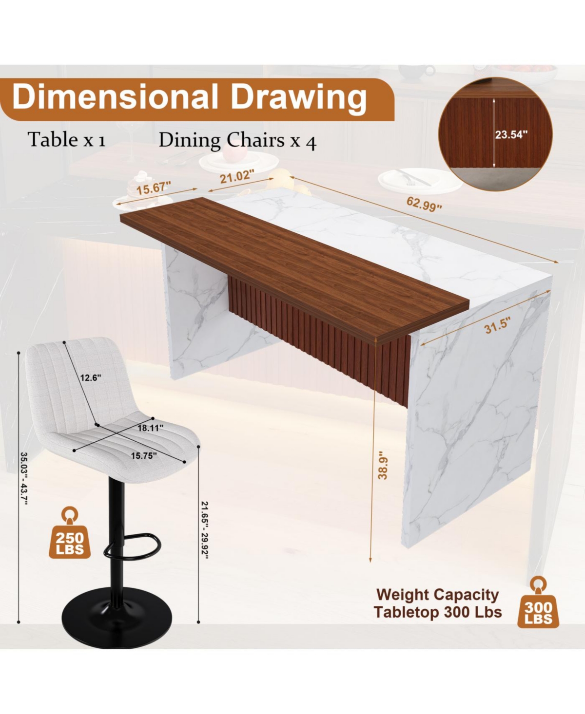 Streamdale Modern Kitchen Island Set with 4 Beige Bar Stools