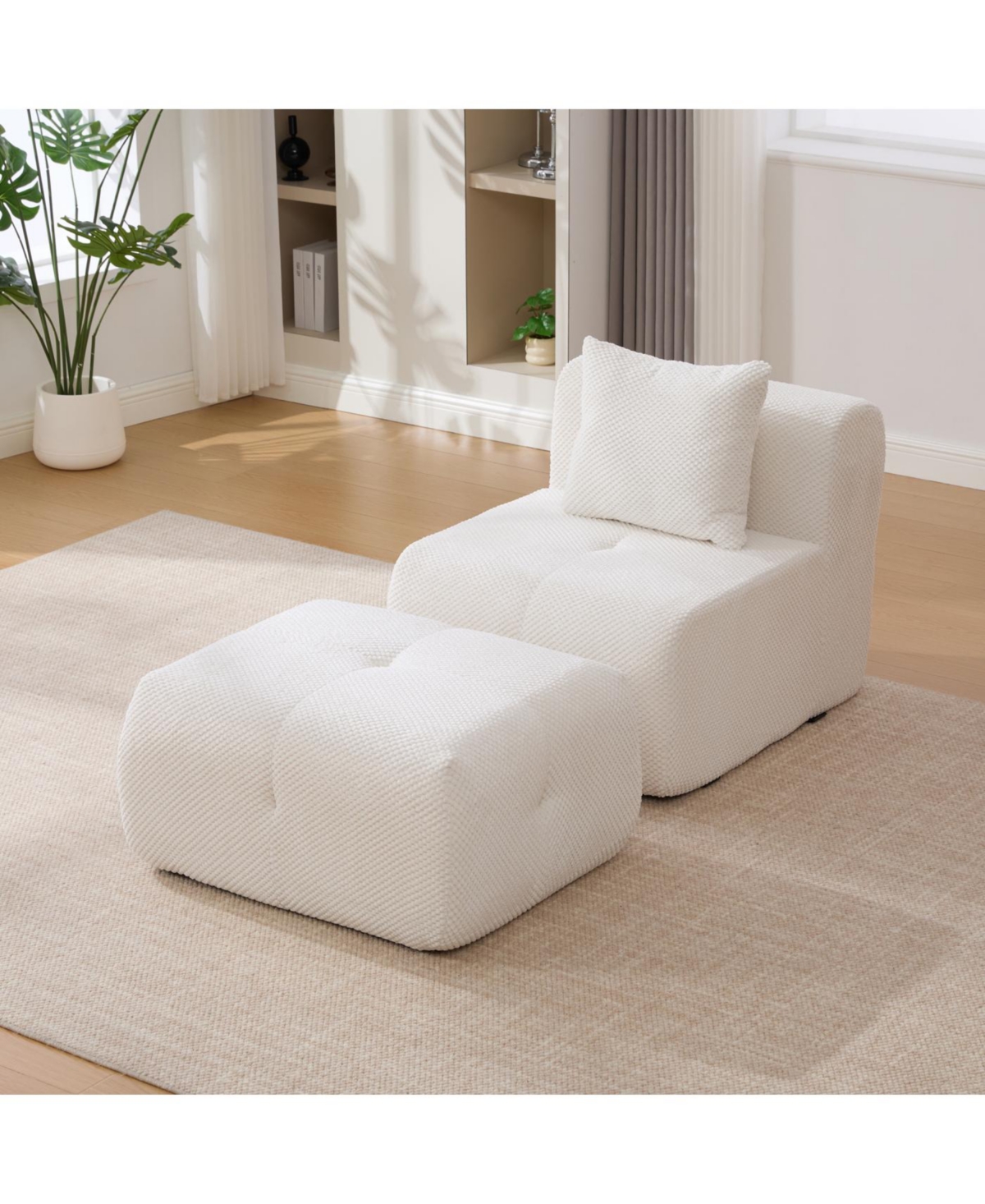 Streamdale Furniture 31" Modular Cloud Armless Chair with Ottoman Set, Ivory