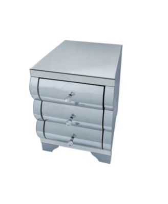 Streamdale Curved Mirror 3-Drawer Nightstand/Bedside Table - Silver