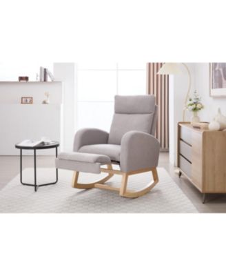 Teddy Fabric Leisure Rocking Chair with Adjustable Footstool, Light Gray