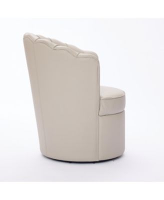 Cream Petal Swivel Chair - 360 Spin, Genuine Leather Wing-Back Desk Chair
