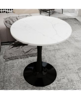 Streamdale 27.6" Black Mid-Century Modern Dining Table with White Marble Top